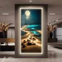 Peinture Diamant LED Moderne Scène Nocturne Magnifique Paysage Marin Vertical Accessoire Lumineux pour Salon et Hôtel Papier à Thème Paysage
