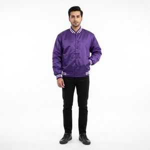 Best Quality Fashion Bulk Bomber <b>Purple</b> Color Silk Satin Best Quality Breathable <b>Varsity</b> Satin College <b>Jacket</b> - Product Image 1