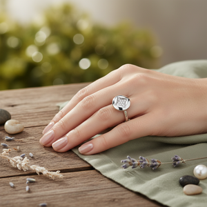 Round Design White <b>CZ</b> Stone Square Shape Cluster <b>Ring</b> Wholesale Handcrafted 925 Sterling Silver Jewelry - Product Image 3