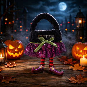 Bolsas <span class=keywords><strong>de</strong></span> Peluche Modernas para Dulces <span class=keywords><strong>de</strong></span> Halloween, Cesta <span class=keywords><strong>de</strong></span> Caramelos con Lentejuelas Moradas y Patas <span class=keywords><strong>de</strong></span> Bruja, Bolsa <span class=keywords><strong>de</strong></span> Regalo Personalizada con Bordado para Niños - Product Image 1