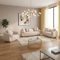 Ensemble de canapés modulaires en tissu de luxe moderne avec pieds en acier inoxydable doré, confortable et durable pour hôtel et usage domestique