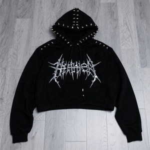 Áo hoodie nam chất lượng cao in logo tùy chỉnh, chất liệu cotton Terry cao cấp 500gsm, đính đá, kiểu dáng rộng rãi, thoải mái, bán buôn - Product Image 2