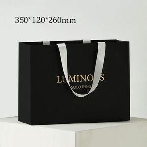 Sac en papier personnalisé avec logo en feuille d'or, fond plat, orange et blanc, en carton, sans couture, pour emballage cadeau de vêtements, avec poignées en ruban - Product Image 5