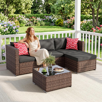 Ensemble de canapé de jardin moderne en rotin PE, mobilier de patio extérieur modulaire, canapé sectionnel avec ottoman et table basse