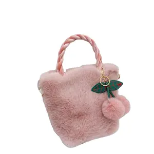 Cute Cherry Girl Plush Handbag Female Plush Autumn/Winter Shoulder Crossbody Bag Fashion Small Bag Bolsos De Mujeres De Marca