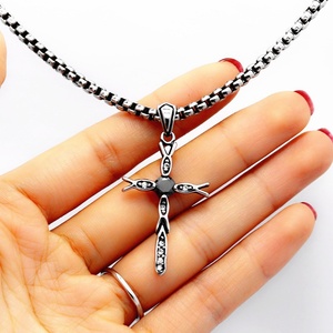 Fashionable Diamond Zircon Small <b>Cross</b> Pendant Necklace, Personalized 316 Stainless Steel Small Pendant Gift, Men's Jewelry - Product Image 3