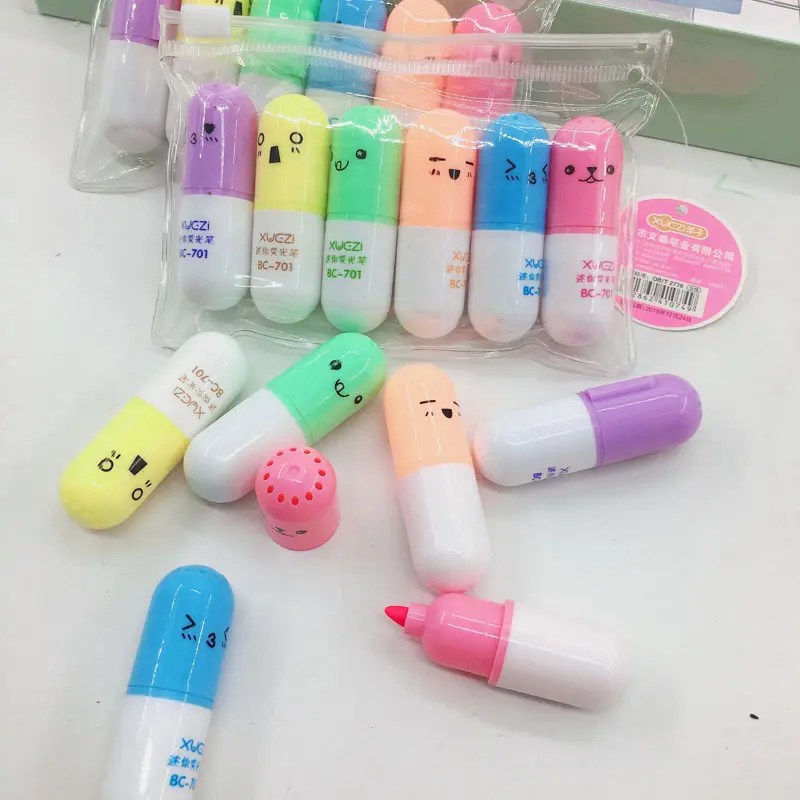 Schattige Capsule Vorm Mini Student Highlighter 6 Kleuren 6 Kawaii Kleur Markers Voor Kinderen