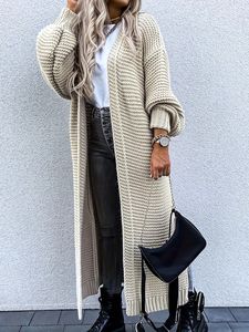 Cardigã Longo Feminino em Cor Sólida, Suéter Elegante Tricotado para Outono e Inverno - Product Image 3