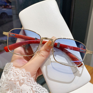 <b>Sunglasses</b> Full Rim <b>Square</b> Frame Metal Gold Wooden Temples UV400 Protection Unisex Fashionable Outdoors Travel Cycling Driving - Product Image 1