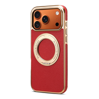Étui de téléphone portable en cuir véritable de vachette électroplaqué anti-chute avec support et aimant pour iPhone 17 Pro Max