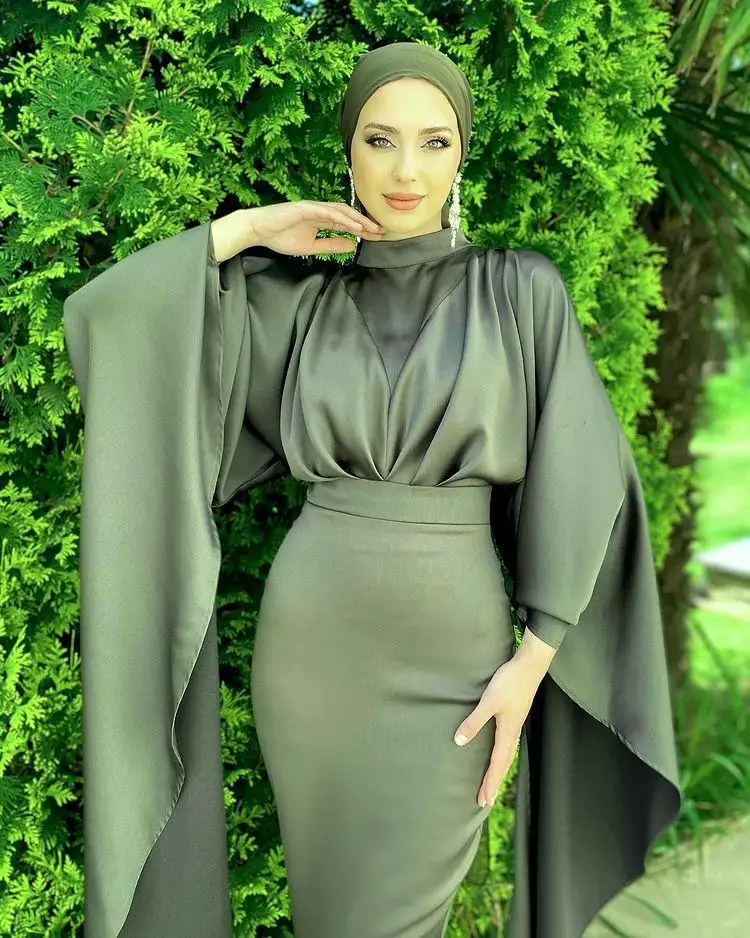 Luxury Gowns Abaya girdle robe party satin silk abaya muslim dresses middle east dubai turkey wholesale long abaya dress