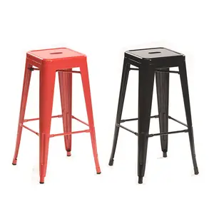 Silla alta americana de estilo retro para el hogar, barra de hierro forjado con cubierta extraíble, disponible en taburete de bar de metal negro, rojo, amarillo y blanco