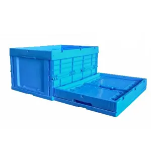 Heavy Duty Stackable Plastic Turnover Moving Crates Foldable Container Attached Lid Logistics Box Solid Moving Crates