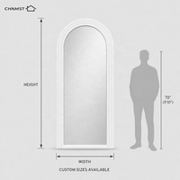 Miroir pleine longueur arqué en gros, cadre en bois MDF blanc, taille personnalisée, OEM ODM, miroir sur pied HD pour hôtel et dressing