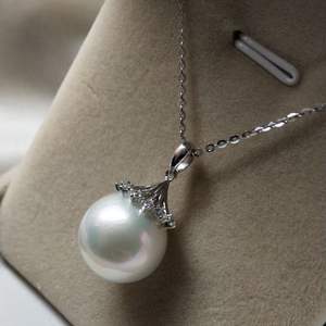 Chaîne en argent S925 avec grand pendentif rond en perle blanche de 12 mm, photo réelle sur téléphone portable, collier - Product Image 1