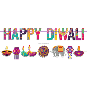 Huancai Happy Diwali bannière Festival de lumières <span class=keywords><strong>guirlande</strong></span> de lampes Deepavali banderole en papier pour Hindu Diwali fournitures de fête - Product Image 2