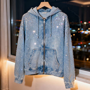 <span class=keywords><strong>Veste</strong></span> en jean pour <span class=keywords><strong>homme</strong></span>, style punk, coton délavé, surdimensionnée, fermeture éclair, strass en diamant, streetwear vintage, fabricant designer - Product Image 1