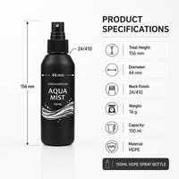 Botella de Spray de Plástico HDPE Vacía de 150 ml, Ecológica, Recargable, Negra Mate, Atomizador de Niebla Fina para Tónico Facial y Cuidado Corporal