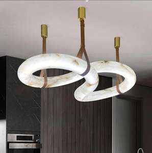 Candelabro colgante de alabastro natural español con luces de Isla de cocina para sala de estar moderna - Product Image 2