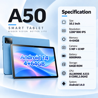 Tablette PC Android 14 10,1 pouces Allwinner A523 Octa Core 4+64 Go 1280x800 IPS Écran tactile WiFi 6000 mAh Prête à être expédiée - Offre Spéciale