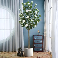 Arbre de Camélia Artificiel, Plante Verte en Pot, Décoration d'Intérieur, Aménagement Paysager, Bonsaï Artificiel de Théier de Style Chinois Traditionnel