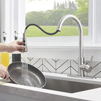 Robinet de cuisine en acier inoxydable brossé à douchette extractible haute arche, mitigeur chaud/froid pour projets hôteliers et villas de luxe