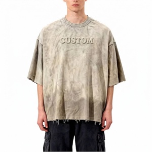 Camisetas Personalizadas de Gran Tamaño para Hombre, Estilo Urbano, de Algodón Premium de 300 g/m², Lavado Ácido Vintage, Bordes Deshilachados - Product Image 1