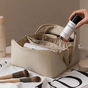Индивидуальная сумка для туалетных принадлежностей из искусственной кожи для женщин, портативный органайзер для макияжа большой емкости, косметичка