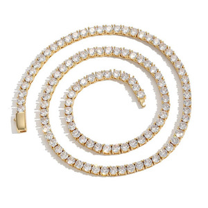 Collar de cadena de tenis de acero inoxidable chapado en oro de 18k con circonitas, fila continua de piedras pequeñas, sin plomo, unisex, a la moda, para fiesta - Product Image 3