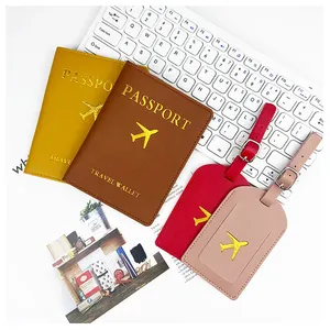 Wholesale Blanks Sublimation Couples Travel Gift Passport Holder Cover Set Pu Leather Passport Holder With Luggage Tag