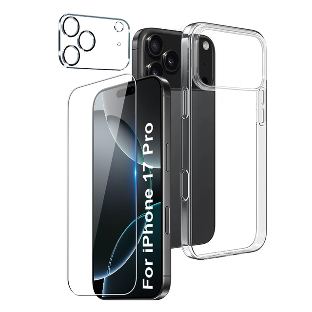 Combo Clear 3 in 1 Shockproof Case for IPhone 17 AIR 16 Pro Max 15 14 HD Mobile Phone Screen Protector Lens Tempered Glass Film