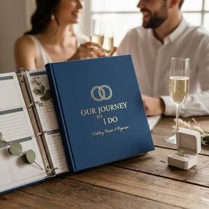 Livre de planification de mariage personnalisé bleu et organisateur, reliure en lin, <span class=keywords><strong>cadeau</strong></span> de fiançailles pour les couples nouvellement fiancés - Product Image 1