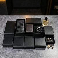 Kotak Hadiah Tekstur Kulit Hitam, Kotak Kemasan Kosong untuk Dompet Sabuk Jam Tangan, Kotak Hadiah Pria Berbagai Ukuran untuk Hadiah Ulang Tahun.