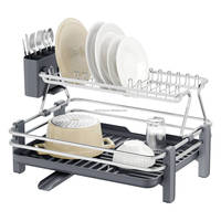 WIREKING Égouttoir à vaisselle grande capacité 18,6 pouces, 2 niveaux, en aluminium antirouille, organisateur de cuisine avec porte-couverts