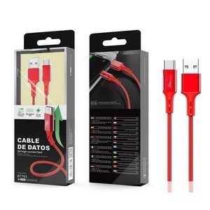 Cable de datos - USB 2.0 a tipo-C, 1 m, 2.4 A, aluminio trenzado, color rojo, ideal para carga y transferencia rápida. - Product Image 1