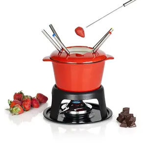 Juego de Fondue, cazuela para queso, helado de Chocolate, carne esmaltada, Horno Holandés, esmalte, hierro fundido, Color rojo, Metal, logotipo personalizado