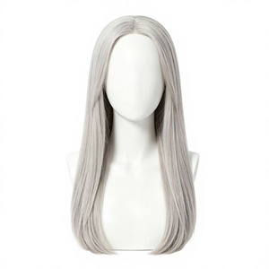 Silver Gray Long Straight Synthetic <b>Wig</b> Machine Made High Temperature Fiber Cosplay <b>Halloween</b> Party Hair - Product Image 1