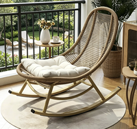 Fauteuil à bascule moderne en corde tressée PU avec coussin en velours, structure en acier carbone, chaise à bascule durable pour la maison, le bureau et le salon