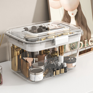 Cosmetic Storage <b>Box</b> Double Layered With Compartments Transparent White And Gray Large Capacity For <b>Makeup</b> Skincare Products - Product Image 3