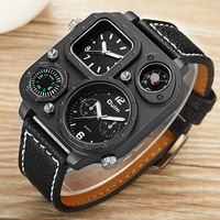 Montre-Bracelet Homme OULM 1169 à Cadran Carré Analogique Fuseaux Horaires Multiples, Bracelet en Cuir Véritable, Mode Décontractée, Lumineuse à Quartz
