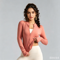 Veste de yoga pour femme jynSeamless à manches longues avec trous pour les pouces, respirante, extensible, pour la course à pied, le cyclisme, le sport et le yoga