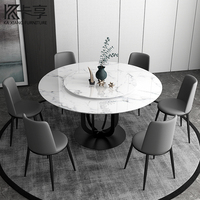 Table à manger rotative artistique avec plateau en marbre microcristallin et base hybride en bois massif et acier inoxydable Mesa De Comedor