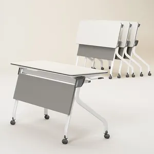 Movable Office Foldable Computer Desk,Folding Training Room Table With Wheels