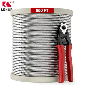 600ft String Lights Hanging Wire 7x7 Galvanized Steel Cable Wire Rope 1/8" Deck Railing Aircraft Cable with Cutter