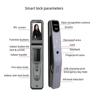 MUKA電気パスワード指紋キーレスエントリービデオドアロックインテリジェントスマートゲートロック顔認識