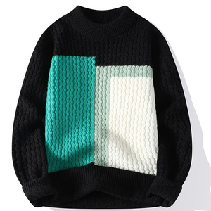 Autumn and Winter Crew Neck <strong>Knitted</strong> Sweater Casual <strong>Color</strong> <strong>Blocking</strong> Bottom <strong>Knitted</strong> Pullover <strong>Knit</strong> Sweater Pullover for Men - Product Image 2