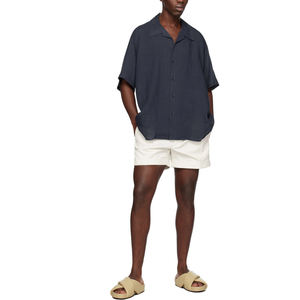 Camicie abbottonate pesanti in <span class=keywords><strong>lino</strong></span> da <span class=keywords><strong>uomo</strong></span> causali a maniche corte con colletto aperto allentato OEM all'ingrosso - Product Image 4