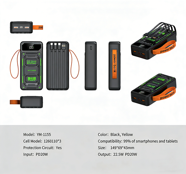 Factory Custom Portable Charger 22.5W Power Bank Built-in Cables Mobile Phones Power Bank 30000mAh Fast Charging for Cell Phone