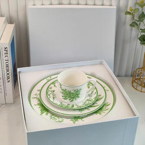 Vente en gros d'usine, ensemble de vaisselle en céramique classique avec motif d'orchidée verte, assiette et tasse - Product Image 4