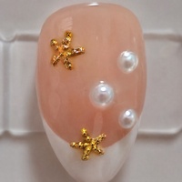 Faux Ongles PMMA Couverture Complète Effet Coquillage, Fleur, Étoile de Mer et Paillettes, Forme Amande, Longueur Moyenne, pour Salon et Fêtes